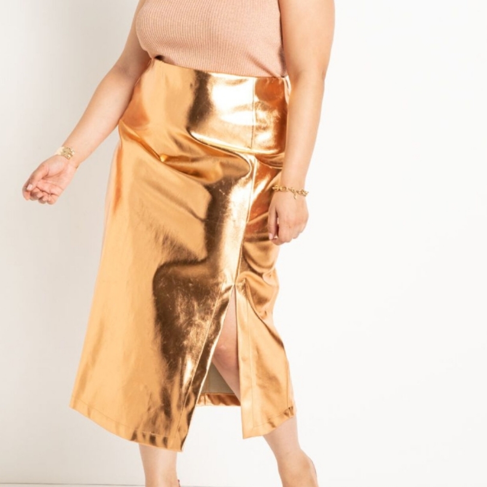 Eloquii metallic faux leather skirt